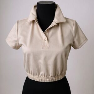 Yogalicious Beige Collared Crop Top